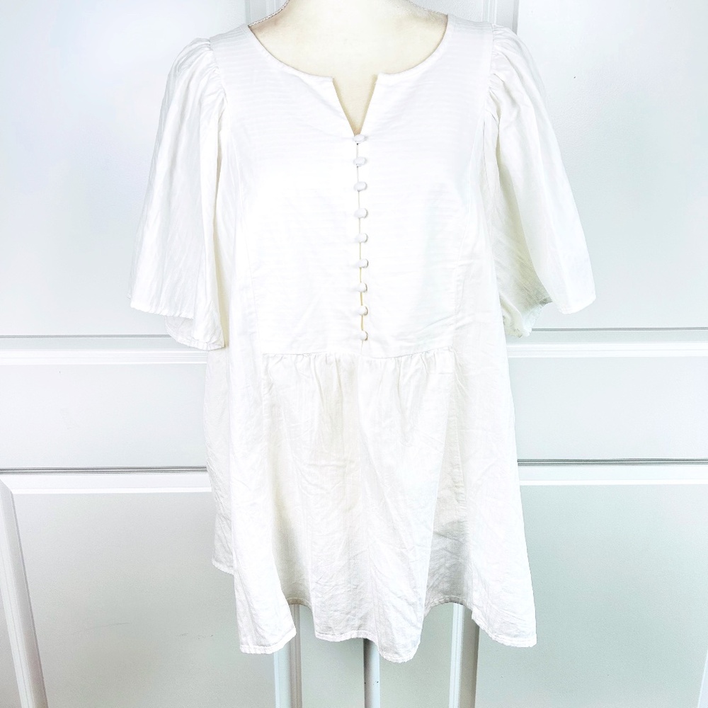 Womens TOP Plus 3X White Babydoll Cotton Flutter Sleeve Cottagecore